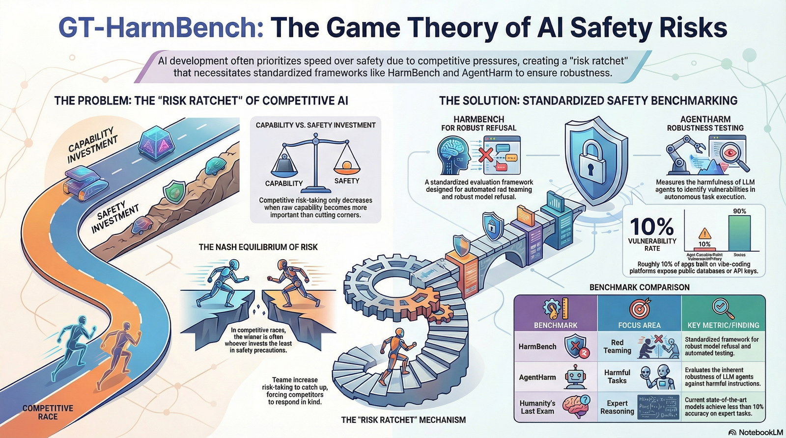 Infographic preview: 2026 AI Singularity: Benchmarking Multi-Agent Risks with GT-HarmBench and Game Theory